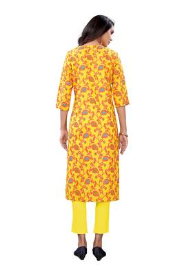 Yellow printed cotton ethnic-kurtis 2