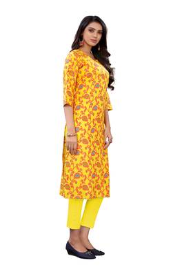 Yellow printed cotton ethnic-kurtis 4