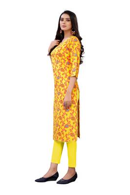 Yellow printed cotton ethnic-kurtis 5