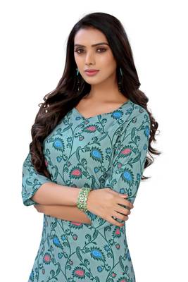 Teal printed cotton ethnic-kurtis 3
