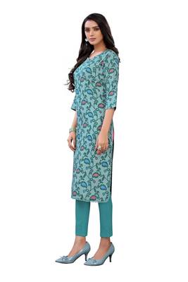 Teal printed cotton ethnic-kurtis 5