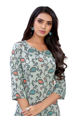Grey printed cotton ethnic-kurtis 3