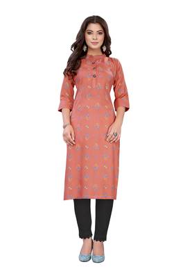 Peach printed cotton ethnic-kurtis 1