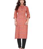 Peach printed cotton ethnic-kurtis