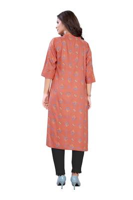 Peach printed cotton ethnic-kurtis 2