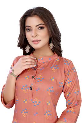 Peach printed cotton ethnic-kurtis 3