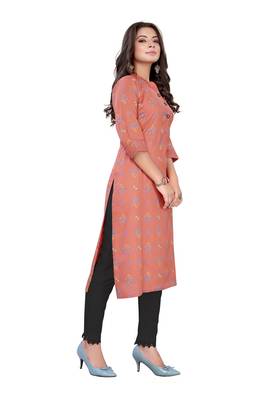 Peach printed cotton ethnic-kurtis 4