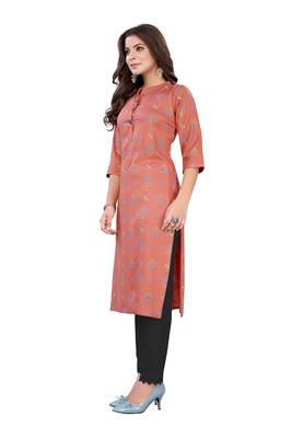 Peach printed cotton ethnic-kurtis 5