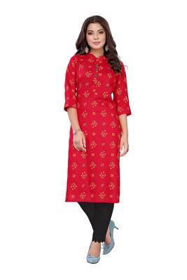 Red printed cotton ethnic-kurtis 1