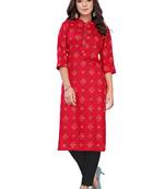 Red printed cotton ethnic-kurtis