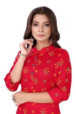 Red printed cotton ethnic-kurtis 3