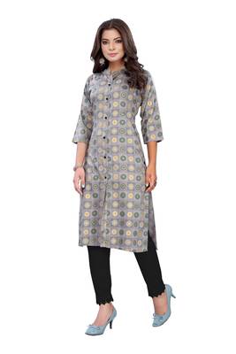 Grey printed cotton ethnic-kurtis 1