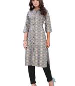 Grey printed cotton ethnic-kurtis