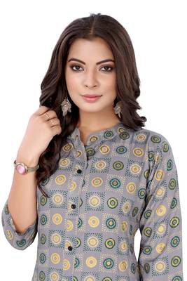 Grey printed cotton ethnic-kurtis 3