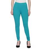 women Cotton Spandex Churidar Legging with Elastic in R.GREEN
