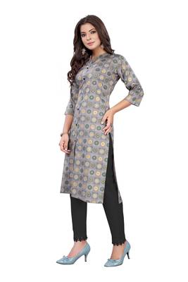 Grey printed cotton ethnic-kurtis 5