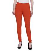 women Cotton Spandex Churidar Legging with Elastic in RUST