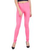 women Cotton Spandex Churidar Legging with Elastic in C.Rose