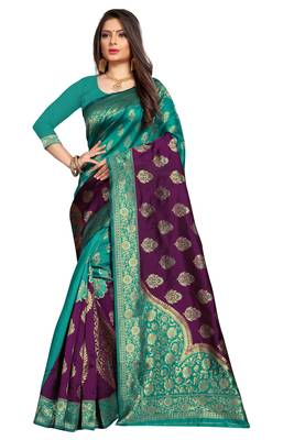 Green woven banarasi silk saree with blouse 1
