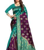 Green woven banarasi silk saree with blouse