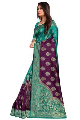 Green woven banarasi silk saree with blouse 2