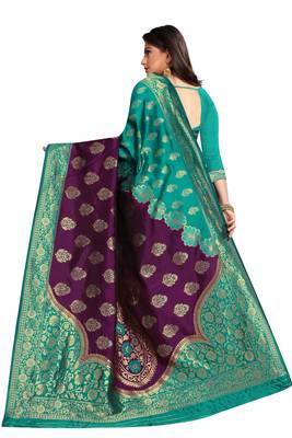 Green woven banarasi silk saree with blouse 3