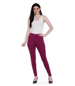 women Footed Length Legging with elastic in PLUM