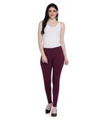 women Footed Length Legging with elastic in WINE