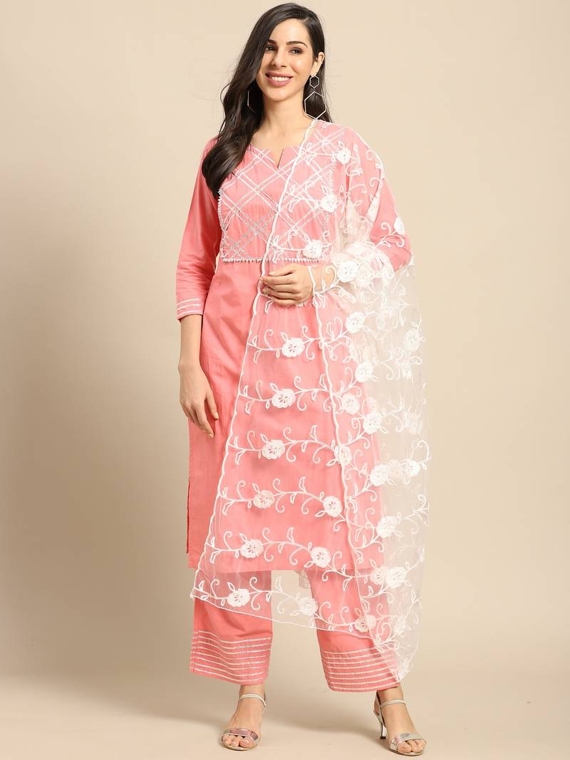 Saadgi Women White Net Aari Embroidery Dupatta