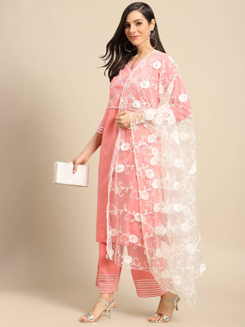 Saadgi Women White Net Aari Embroidery Dupatta