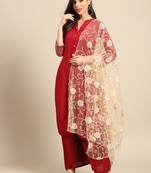 Saadgi Women Light Beige Net Aari Embroidery Dupatta