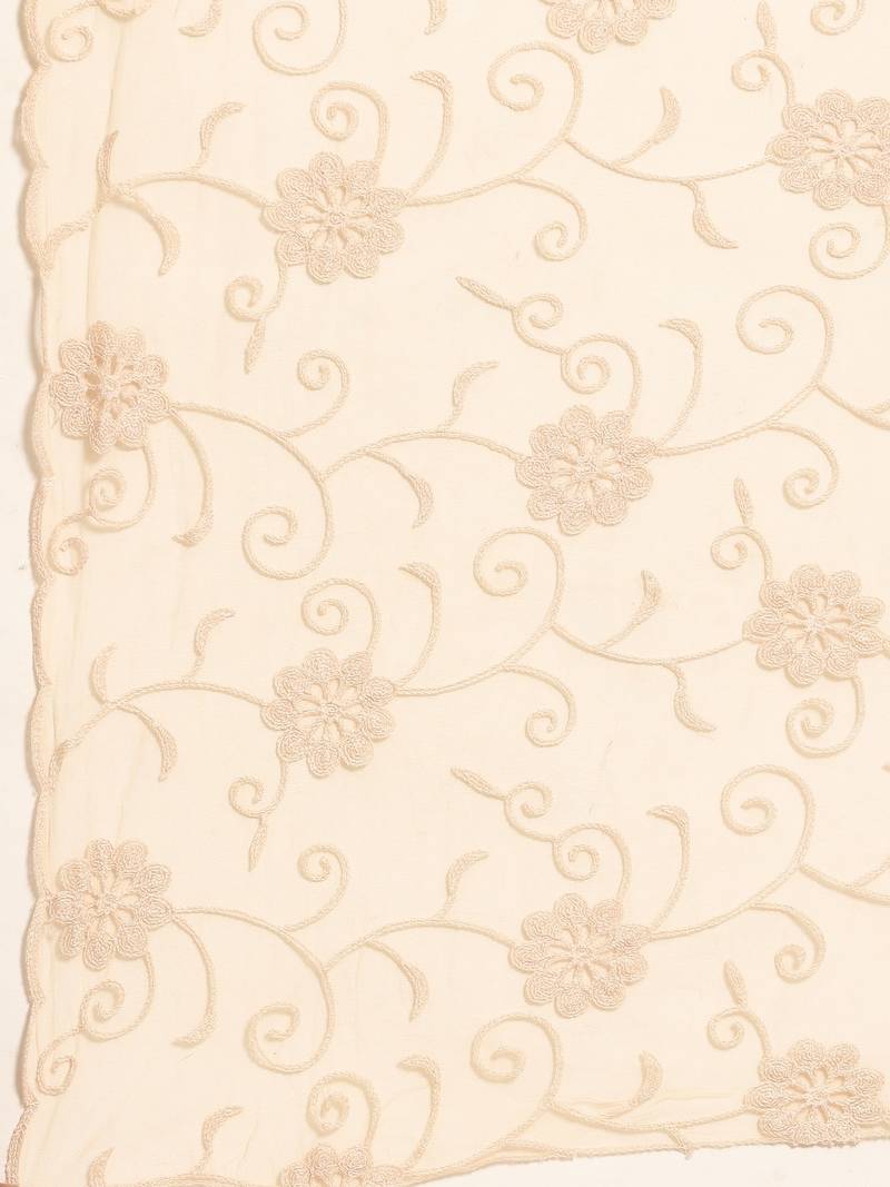 Saadgi Women Light Beige Net Aari Embroidery Dupatta