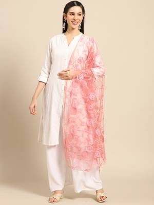 Saadgi Women Rose Net Aari Embroidery Dupatta 1