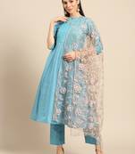 Saadgi Women Cinnamon Net Aari Embroidery Dupatta