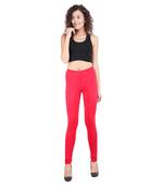 women Footed Length Legging with elastic in Red