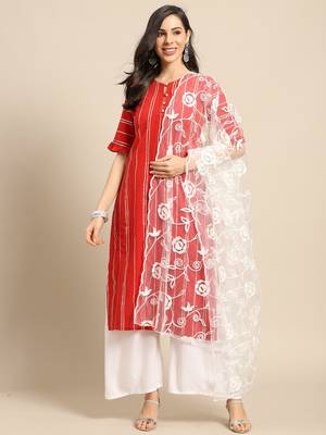 Saadgi Women White Net Aari Embroidery Dupatta 1
