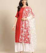 Saadgi Women White Net Aari Embroidery Dupatta