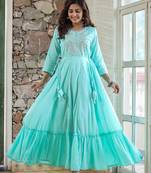 KAAJH Green Embellished Cotton Anarkali Kurta