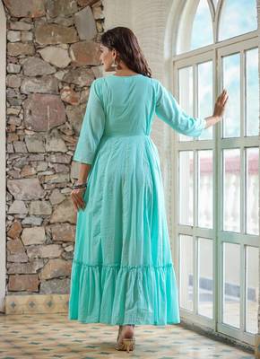 KAAJH Green Embellished Cotton Anarkali Kurta 2