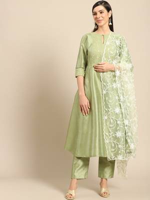 Saadgi Women Mint Net Aari Embroidery Dupatta 1