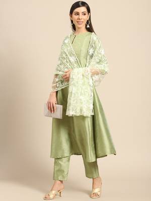 Saadgi Women Mint Net Aari Embroidery Dupatta 2