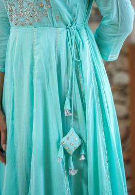 KAAJH Green Embellished Cotton Anarkali Kurta 5