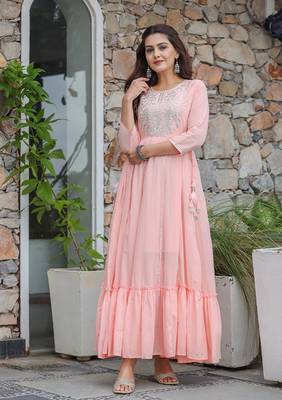 KAAJH Pink Embellished Cotton Anarkali Kurta 1