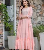 KAAJH Pink Embellished Cotton Anarkali Kurta
