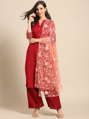 Saadgi Women Peach Net Aari Embroidery Dupatta 1