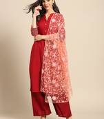 Saadgi Women Peach Net Aari Embroidery Dupatta