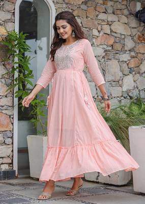 KAAJH Pink Embellished Cotton Anarkali Kurta 3