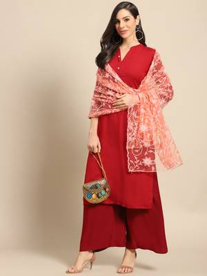 Saadgi Women Peach Net Aari Embroidery Dupatta 2