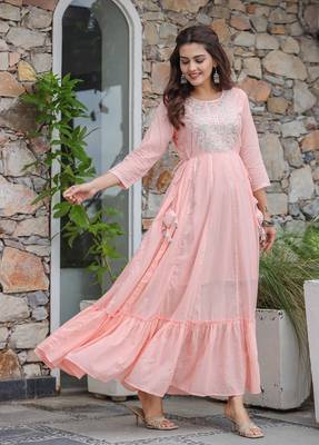 KAAJH Pink Embellished Cotton Anarkali Kurta 4