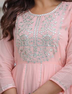 KAAJH Pink Embellished Cotton Anarkali Kurta 5